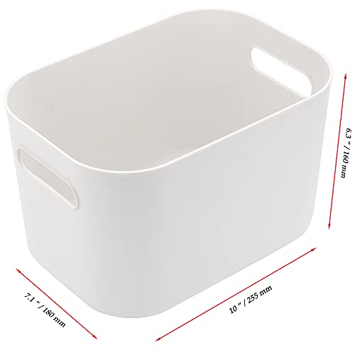 JOIKIT 8 Pack Plastic Storage Bins with Handles, 10 x 7 x 6.3 Inch Beige White Bathroom Kitchen Organizer Bin, Rectangular Plastic Vanity Storage Bins Container Under Bed Sink for Hand Soap, Towels - size: 8PCS with Handles