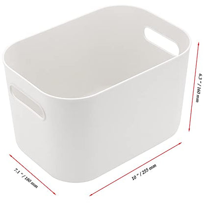 JOIKIT 8 Pack Plastic Storage Bins with Handles, 10 x 7 x 6.3 Inch Beige White Bathroom Kitchen Organizer Bin, Rectangular Plastic Vanity Storage Bins Container Under Bed Sink for Hand Soap, Towels - size: 8PCS with Handles
