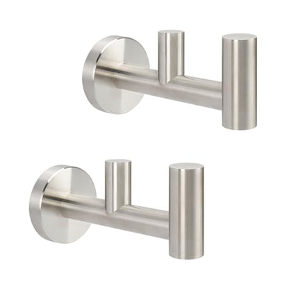 NearMoon Bathroom Double Towel Hook- SUS304 Stainless Steel Robe Towel Holder, Heavy Duty Double Coat Hook for Bathroom Livingroom Kitchen Wall Mounted (Brushed Nickel-F, 2 Pack) - style: Brushed Nickel-F