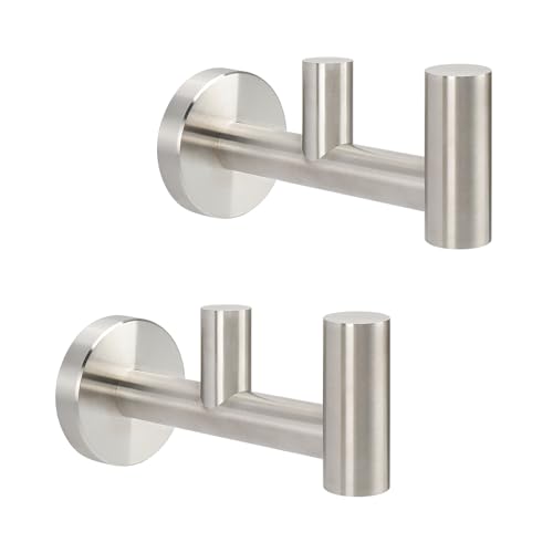NearMoon Bathroom Double Towel Hook- SUS304 Stainless Steel Robe Towel Holder, Heavy Duty Double Coat Hook for Bathroom Livingroom Kitchen Wall Mounted (Brushed Nickel-F, 2 Pack) - style: Brushed Nickel-F