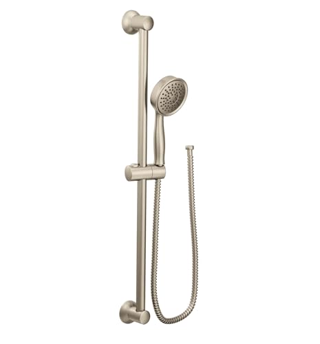 Moen Brushed Nickel High Single Function Pressure Handheld Showerhead with 69-Inch-Long Hose and 24-Inch Slide Bar, 3668EPBN - color: Brushed Nickel