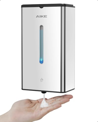 AIKE Automatic Foaming Soap Dispenser 33.8oz for Bathroom,Polished AK1207FA | Rich Foam and Steel Finish,5-Level Adjustable and Key for Commercial(Battery Not Included),Screw Wall Mount for Space-Saving - color: Polished Stainless Steel