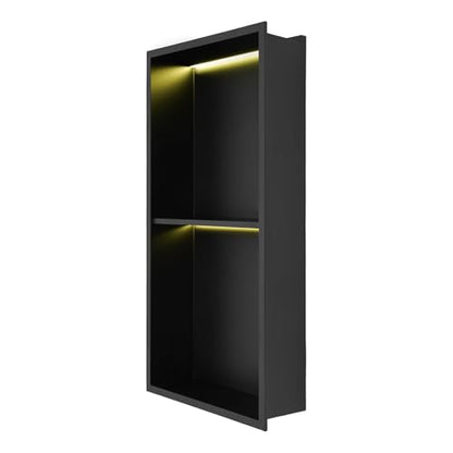 12 * 24In RGB LED Light Shower Niche, 2-Tier Stainless Steel Recessed Storage with Remote Control, Black No Tile Needed Wall Niche for Bathroom Storage Built-in Installation (12x24in RGB) - size: 12x24in RGB