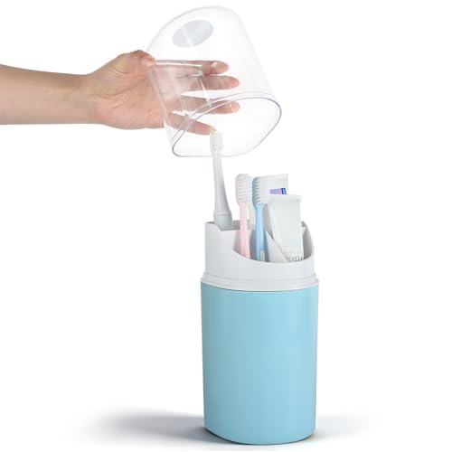 Toothbrush Organizer with Cover,4 Slots for Bathroom Toothbrush Holders,Dustproof Design,with Wall Mounted,Electric Toothbrush Holder and Toothpaste Holder,Bathroom Countertop Storage