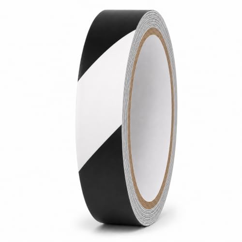 GGR Supplies Black & White Hazard Stripe Tape, 1 inch x 18 Yards | OSHA Compliant High Visibility PVC Vinyl Tape for Floors, Warehouses, Traffic Lanes, and Safety Marking - color: Black & White, size: 1 in. x 18 yds. (24mm)