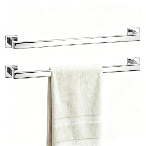 23.6 Inch Polished Chrome Bathroom Towel Bar Set, 2-Piece Square Wall Mounted Towel Rack, Wall Mounted 304 Stainless Steel Towel Holder for Bathroom - color: Polished Chrome, size: 2 pack