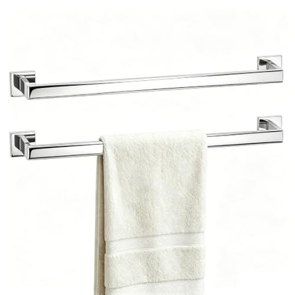 23.6 Inch Polished Chrome Bathroom Towel Bar Set, 2-Piece Square Wall Mounted Towel Rack, Wall Mounted 304 Stainless Steel Towel Holder for Bathroom - color: Polished Chrome, size: 2 pack