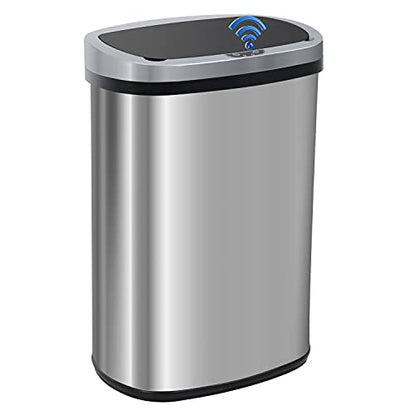 FDW | 13 Gallon Stainless Steel Trash Can with Lid | Silver | Automatic Touchless Lid with Motion Sensor | Kitchen Garbage Can with Waterproof Design | for Home, Office, Bathroom - color: Silver, style: Stainless Steel