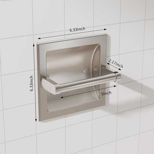 Recessed Toilet Paper Holder Wall Mount Brushed Nickel | 304 Stainless Steel Post Pivoting Design Easy to Change Roll, in Wall Toilet Paper Holder for Mega Roll for Bathroom - color: Brushed Nickel