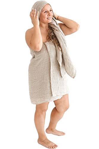 Open Weave Exfoliating Bath Towel - Natural 100% Linen Flax - Quick Dry Hair Towel Wrap for Women - Thin Lightweight Bath Towel 30x54-Inch - size: 30x54 Inch Bath Towel