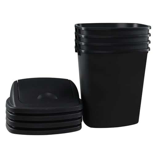 Swing Top Wastebasket Trash Can, 10 Gallon, 4-Pack | Sleek Black Garbage Bin with Lid, Fits 10 Gal Liners, for Kitchen, Bathroom, Garage and Workspace - size: 10 Gallon