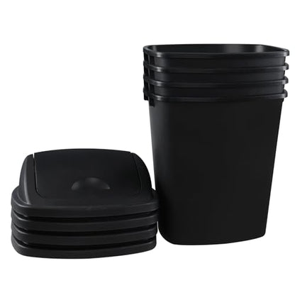 Swing Top Wastebasket Trash Can, 10 Gallon, 4-Pack | Sleek Black Garbage Bin with Lid, Fits 10 Gal Liners, for Kitchen, Bathroom, Garage and Workspace - size: 10 Gallon