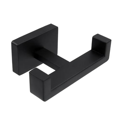 Double Hooks, Matte Black, 4 Inch, 1Pc | Stainless Steel Robe & Towel Hook, Modern Style Hotel Wall Mount, Decorative Coat Hooks For Bathrooms