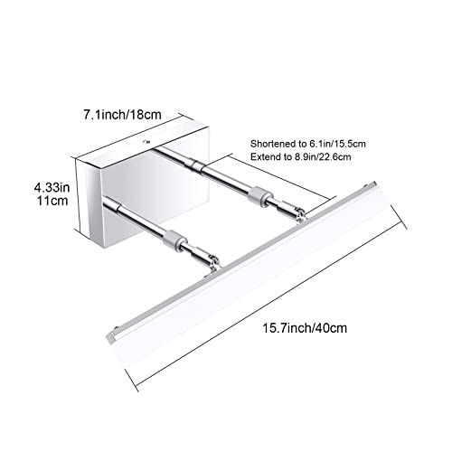 Aipsun 15.7 inch LED Vanity Lights Adjustable Bathroom Wall Light Bathroom Lighting Fixture Over Mirror Chrome Modern Vanity Lighting 5500K - color: Chrome, size: 15.7 in