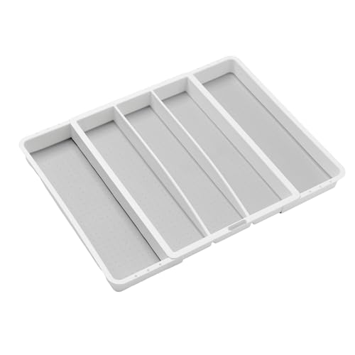 madesmart Expandable Utensil Tray-White | Classic Collection | 5-Compartments | Kitchen Organizer | Soft-Grip Lining and Non-Slip Rubber Feet | Easy to Clean | BPA-Free