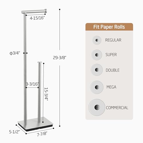 KES Freestanding Toilet Paper Holder Stand with Reserve | Heavy Base, Toilet Paper Storage for Bathroom, SUS304 Stainless Steel Brushed Steel, BPH286S1B-2 - color: Brushed Grey