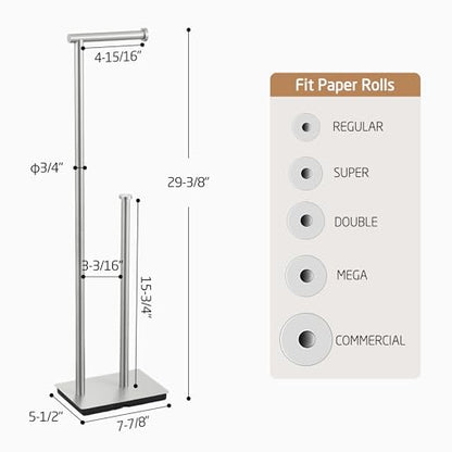 KES Freestanding Toilet Paper Holder Stand with Reserve | Heavy Base, Toilet Paper Storage for Bathroom, SUS304 Stainless Steel Brushed Steel, BPH286S1B-2 - color: Brushed Grey