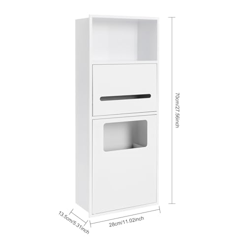 White Recessed Toilet Paper Holder, Shower Niche 304 Stainless Steel | Bathroom Trash Can Holder Cabinets, Wall-Inserted Niche Recessed Large Capacity 44Lbs for Bathroom Storage-11.02x5.31x27.56in - color: White