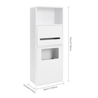 White Recessed Toilet Paper Holder, Shower Niche 304 Stainless Steel | Bathroom Trash Can Holder Cabinets, Wall-Inserted Niche Recessed Large Capacity 44Lbs for Bathroom Storage-11.02x5.31x27.56in - color: White