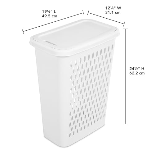 Sterilite Slim Laundry Hamper with Lid, Tall Plastic Hamper for Collecting Dirty Clothes or Sorting Clean Clothes, White, 4-Pack
