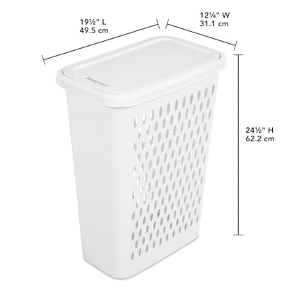 Sterilite Slim Laundry Hamper with Lid, Tall Plastic Hamper for Collecting Dirty Clothes or Sorting Clean Clothes, White, 4-Pack