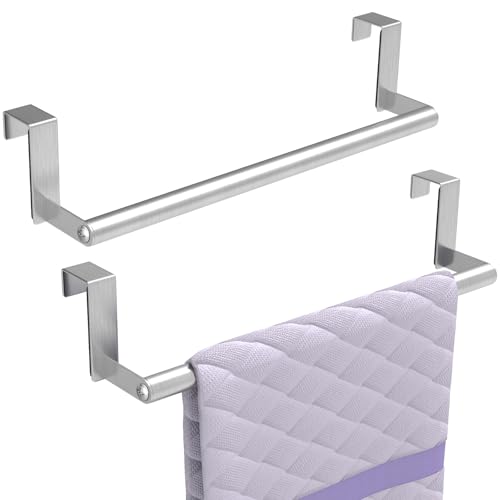 STWWO Kitchen Towel Holder for Cupboard Brushed Nickel | Over Cabinet Door Towel Bar, Over The Door Towel Rack, Stainless Steel Dish Towel Holder Hanger Rv Towel Rack, 2 Pack - color: Brushed Nickel
