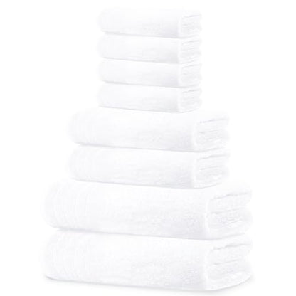 8 Piece Towel Set, 2 XL Bath, 2 Hand, 4 Washcloth, White | 100% Cotton, Lighter Weight, Quicker to Dry, Super Absorbent, Perfect for Bathroom - color: White
