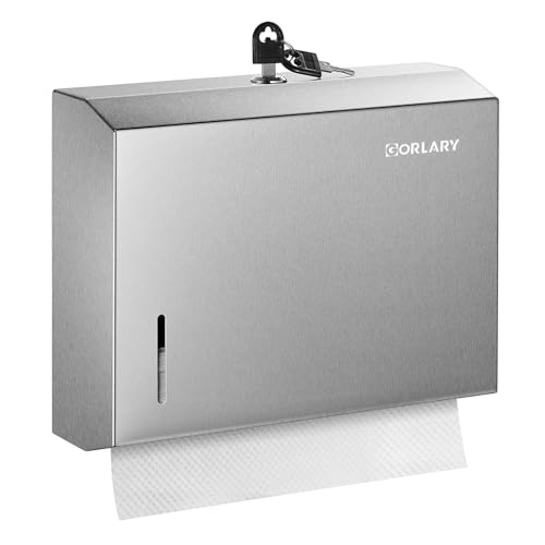 Gorlary Wall Mount Commercial Paper Towel Dispenser, Silver, Lockable | Durable Stainless Steel, C-Fold Multifold Trifold Paper Towel Holder, Hand Paper Tissue Holder for Bathroom, Office - color: Small-silver
