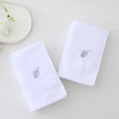 YiLUOMO Elegant White Hand Towels Silver Feathers Embroidered Set of 2 Super Thick Luxury 100% Cotton Ultra Soft Highly Absorbent Bathroom Hand Towel, 13 X 29 Inch - color: Silver