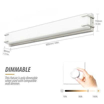 URSOLA LED Bathroom Light Fixture Over Mirror 24.4" Vanity Light with Milky White Lampshade 4000K Daylight Brushed Nickel Bath Bar (Brushed Nickel) - color: Brushed Nickel, size: 24inch