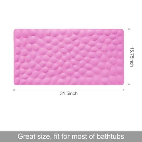 Non-Slip Bathtub Mat OTHWAY Soft Rubber Bathroom Bathmat with Strong Suction Cups (Pink, 16x31.5 inch) - color: Pink, size: 31.5" x 16" (Rectangular)