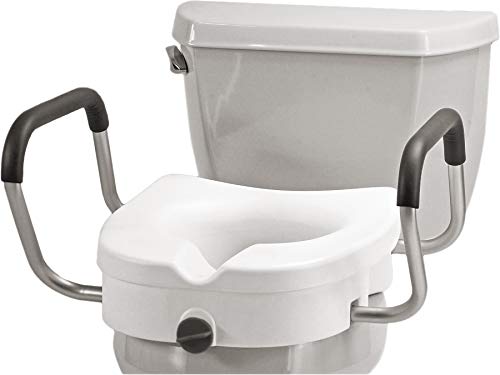 NOVA Toilet Seat Riser with Arms – Adds 5” Height, Raised Toilet Seat with ON/Off Front Lock, Adjustable & Removable Padded Arms (17.75”–20”), 300 lb Capacity, Safety Aid for Seniors - style: With Arm
