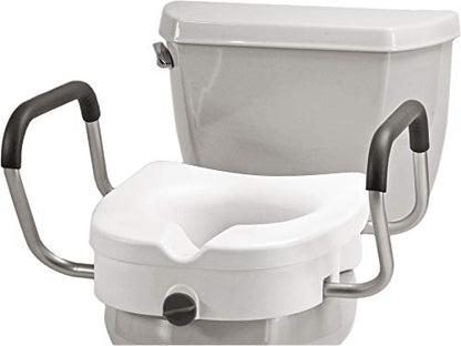 NOVA Toilet Seat Riser with Arms – Adds 5” Height, Raised Toilet Seat with ON/Off Front Lock, Adjustable & Removable Padded Arms (17.75”–20”), 300 lb Capacity, Safety Aid for Seniors - style: With Arm