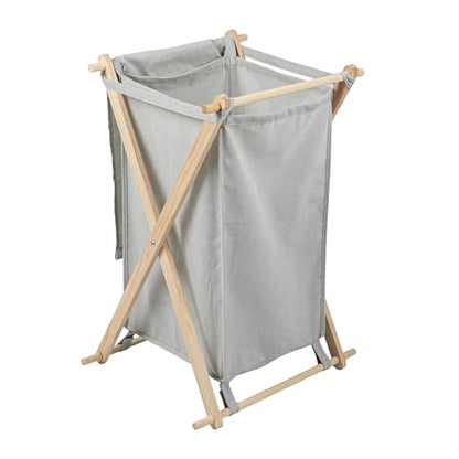 Household Essentials X-Frame Wood Laundry Hamper, Folding Wood Frame with Washable Gray Poly-Cotton Bag Large - color: Gray, style: Hamper