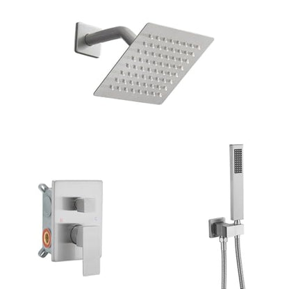 Shower System Brushed Nickel Bathroom Rainfall Shower Faucet Set Complete Wall Mounted 6 Inch Shower Head and Handle Set with Rough-in Valve Body and Trim Kit - color: Brushed Nickel, size: 6 Inch