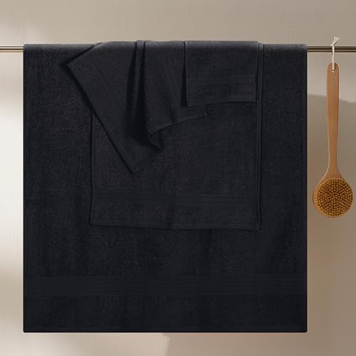 GLAMBURG Ultra Soft 8-Piece Towel Set - 100% Pure Ringspun Cotton, Contains 2 Oversized Bath Towels 27x54, 2 Hand Towels 16x28, 4 Wash Cloths 13x13 - Ideal for Everyday use, Hotel & Spa - Black - color: Black, size: 8 Piece Towel Set