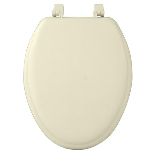 PowerSellerUSA Vinyl Soft Elongated Toilet Seat, Adjustable Hinges Toilet Seats with Non Slip Grip Tight Bumpers, Oval Shape Heavy Duty Plastic Bathroom Toilet Seat Close Lid Set, Bone - color: Bone - Vinyl, size: 19" Elongated