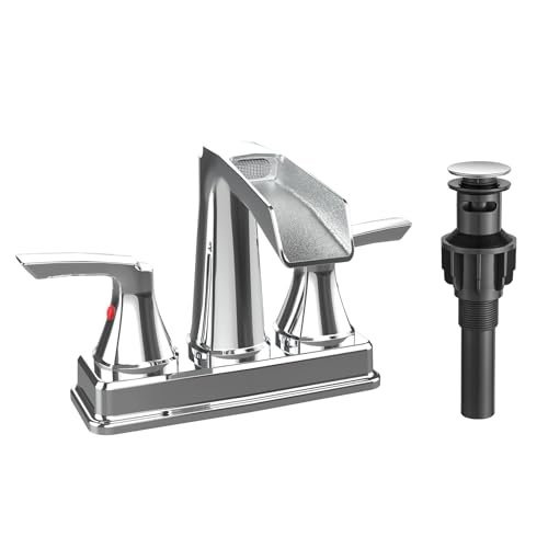 Fapully Bathroom Faucet, 4 Inch Waterfall Bathroom Sink Faucet Chrome | 2-Handle, Lead-Free Brass,Centerset Faucet for Bathroom Sink with Pop-up Drain - color: Chrome