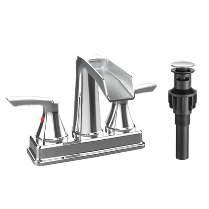 Fapully Bathroom Faucet, 4 Inch Waterfall Bathroom Sink Faucet Chrome | 2-Handle, Lead-Free Brass,Centerset Faucet for Bathroom Sink with Pop-up Drain - color: Chrome