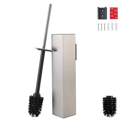 Brushed Nickel Toilet Brush with Holder,Durable Cleaning Toilet Bowl Brushes with Holders - color: Brushed Nickel