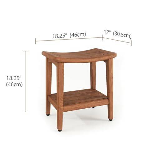 AquaTeak 18" Sumba-Bjon Slatted Teak Shower Bench with Shelf | Durable, Water-Resistant Teak, Shower Chair & Shaving Foot Rest, Indoor/Outdoor Use