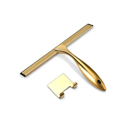 Stainless Steel Window Glass Cleaning Tool with Handle Silicone Rubber Brush Bathroom Shower Squeegee Kitchen Car Mirror Wipers,Gold,25.2 * 18cm - size: 25.2*18cm