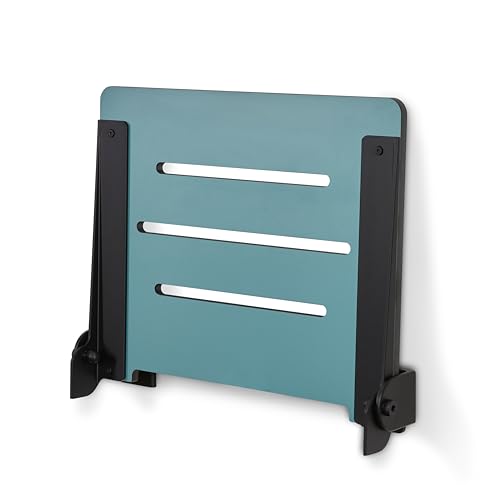 18 inch Silhouette Slimline Folding Wall Mount Shower Bench Seat, Teal Seat with Matte Black Frame - color: Teal Seat With Matte Black Frame