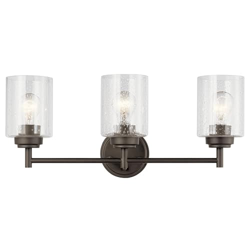 Kichler Winslow 21.5" Vanity Light in Olde Bronze®, 3-Light Transitional Bathroom Light with Clear Seeded Glass. (21.5" W x 9.25" H), 45886OZ - color: Old Bronze, size: 21.5"