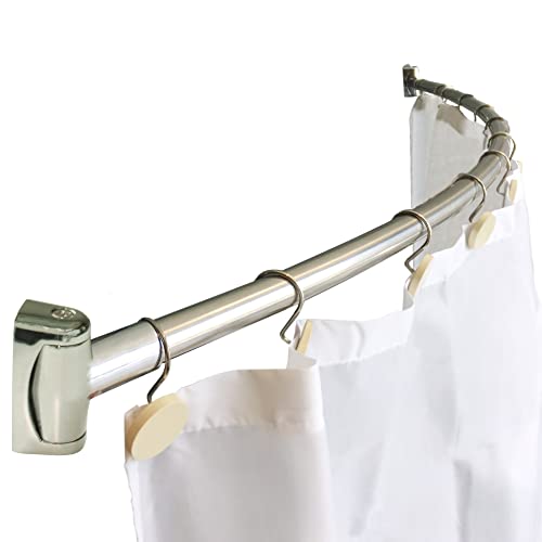 60 Inch Fixed Stainless Steel Curved Shower Curtain Rod (Chrome Plated) | Hotel-quality rustproof 5 foot wall-mounted rod with a solid one-piece build for added shower space and smooth ring sliding - color: Chrome