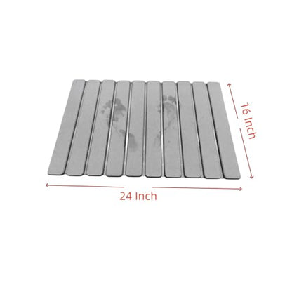 Foldable Stone Bath Mat, Quick Drying Non-Slip Kitchen Counter Dish Drying Mat, Super Absorbent Bathroom Shower Mat for Small Bathrooms, 24 x 16, Grey