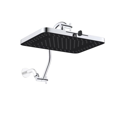 Hibbent 13'' Rain Shower Head with 12'' Shower Head Extension Arm, Chrome | High Pressure 5 Modes Rainfall Shower Head with Solid Brass Adjustable Shower Arm Extender, Waterfall fixed Square Showerhead - color: Chrome