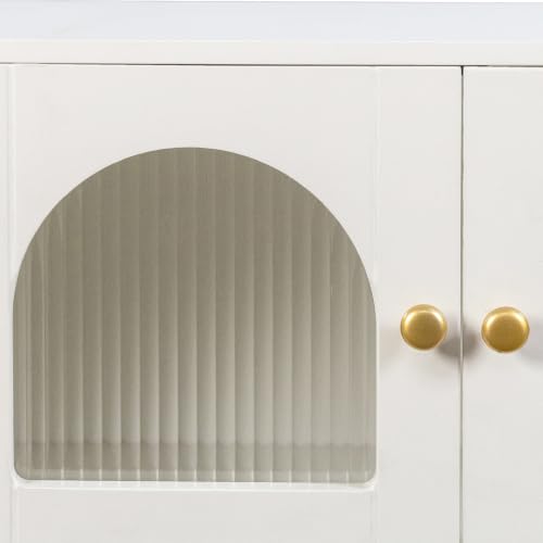 White Wall Mounted Cabinet, Glass Door Floating Bathroom Kitchen Organizer | Heavy-duty premium tempered glass panelling、Fixed internal shelves for wobble-free stability
