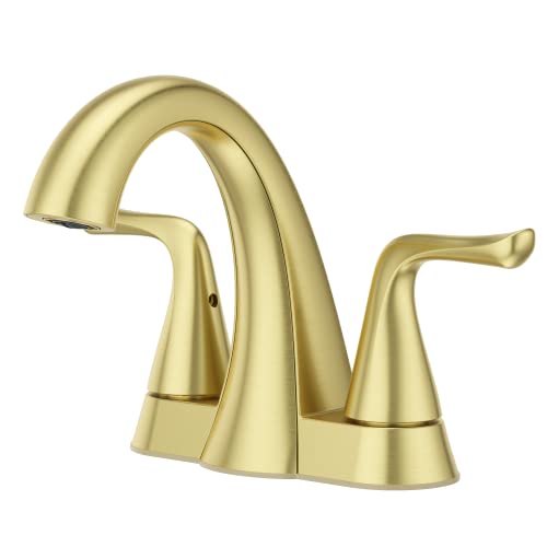Pfister Willa Bathroom Sink Faucet 4 inch Centerset 2-Handle 3-Hole Vanity Faucet NSF Certified Brushed Gold Finish with Push & Seal Drain and TiteSeal Mounting Technology LF048MALBG - color: Brushed Gold, size: 1 Pack