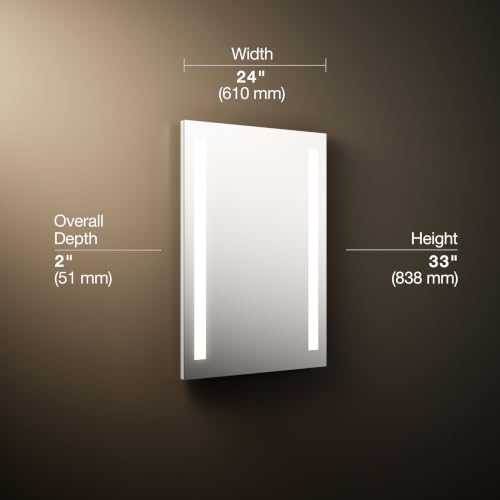KOHLER 99571-TLC-NA Verdera 24" W x 33" H Bathroom Mirror with Lights, Surface Mount Bathroom Wall Mirror - size: 33"L x 2"W, style: Standard